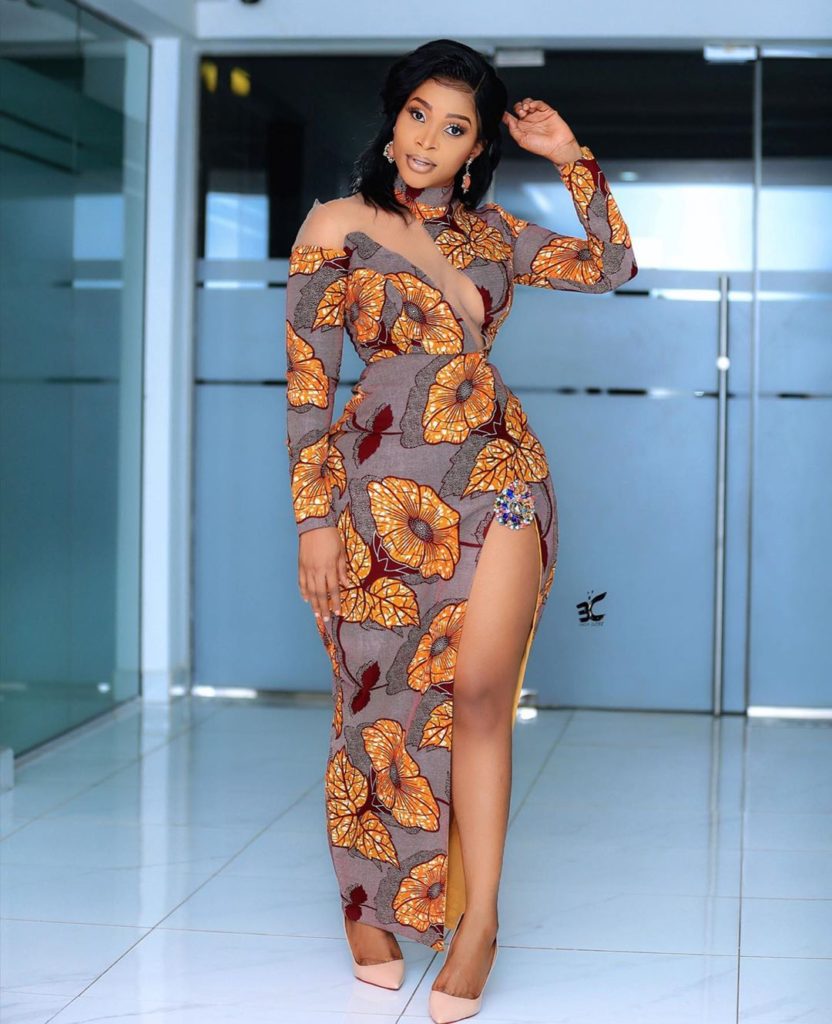 Ankara long gowns with front slit