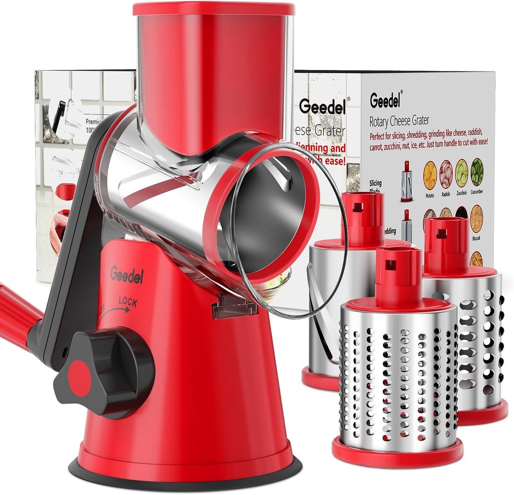 Geeder rotary cheese grater for quick and easy food preparation